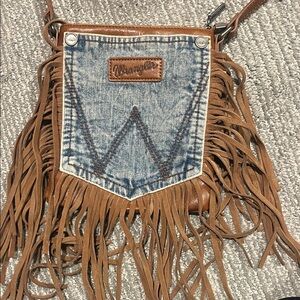 Wrangler Denim and Brown Fringe Crossbody Bag